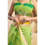 Load image into Gallery viewer, Women's Faux Linen Floral Print Ready to wear Saree With Unstitched Blouse 5.5Mtr (Green)
