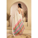 Load image into Gallery viewer, Women's Faux Linen Floral Print Ready to wear Saree With Unstitched Blouse 5.5Mtr (Cream)
