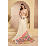 Load image into Gallery viewer, Women's Faux Linen Floral Print Ready to wear Saree With Unstitched Blouse 5.5Mtr (Cream)
