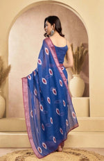 Load image into Gallery viewer, Women's Faux Linen Printed Ready to wear Saree With Unstitched Blouse 5.5Mtr (Blue)
