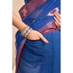 Load image into Gallery viewer, Women's Faux Linen Printed Ready to wear Saree With Unstitched Blouse 5.5Mtr (Blue)

