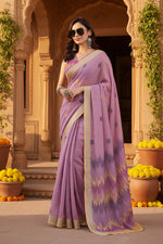 Load image into Gallery viewer, Women's Faux Linen Floral Ready to wear Saree With Unstitched Blouse 5.5Mtr (Lavender)
