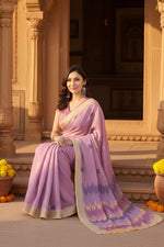 Load image into Gallery viewer, Women's Faux Linen Floral Ready to wear Saree With Unstitched Blouse 5.5Mtr (Lavender)
