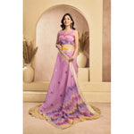 Load image into Gallery viewer, Women's Faux Linen Floral Ready to wear Saree With Unstitched Blouse 5.5Mtr (Lavender)
