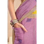 Load image into Gallery viewer, Women's Faux Linen Floral Ready to wear Saree With Unstitched Blouse 5.5Mtr (Lavender)
