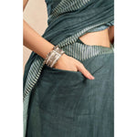 Load image into Gallery viewer, Women's Faux Linen Floral Ready to wear Saree With Unstitched Blouse 5.5Mtr (Light_Teal)
