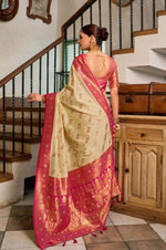 Load image into Gallery viewer, Women's Silk Blend Booti Work Ready to wear Saree With Unstitched Blouse 5.5Mtr (LightBeige)
