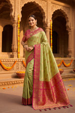 Load image into Gallery viewer, Women's Silk Blend Booti Work Ready to wear Saree With Unstitched Blouse 5.5Mtr (Green)
