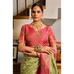 Load image into Gallery viewer, Women's Silk Blend Booti Work Ready to wear Saree With Unstitched Blouse 5.5Mtr (Green)
