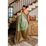 Load image into Gallery viewer, Women's Silk Blend Booti Work Ready to wear Saree With Unstitched Blouse 5.5Mtr (SeaGreen)
