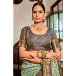 Load image into Gallery viewer, Women's Silk Blend Booti Work Ready to wear Saree With Unstitched Blouse 5.5Mtr (SeaGreen)
