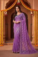 Load image into Gallery viewer, Women's Net Sequence Saree With Unstitched Blouse 5.5Mtr (Lavender)
