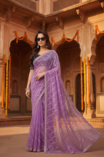Load image into Gallery viewer, Women's Net Sequence Saree With Unstitched Blouse 5.5Mtr (Lavender)
