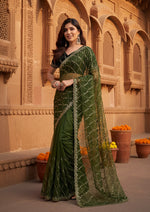 Load image into Gallery viewer, Women's Net Sequence Saree With Unstitched Blouse 5.5Mtr (Light Green)
