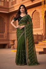 Load image into Gallery viewer, Women's Net Sequence Saree With Unstitched Blouse 5.5Mtr (Light Green)
