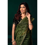 Load image into Gallery viewer, Women's Net Sequence Saree With Unstitched Blouse 5.5Mtr (Light Green)
