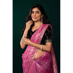 Load image into Gallery viewer, Women's Net Sequence Saree With Unstitched Blouse 5.5Mtr (Light Pink)
