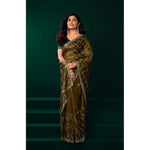 Load image into Gallery viewer, Women's Net Sequence Saree With Unstitched Blouse 5.5Mtr (Mahendi)

