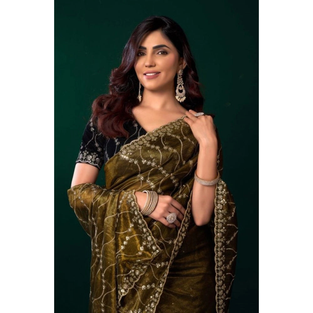 Women's net sequence saree with unstitched blouse 5