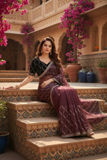 Load image into Gallery viewer, Women's Net Sequence Saree With Unstitched Blouse 5.5Mtr (Maroon)
