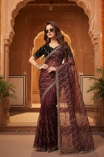 Load image into Gallery viewer, Women's Net Sequence Saree With Unstitched Blouse 5.5Mtr (Maroon)
