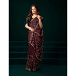 Load image into Gallery viewer, Women's Net Sequence Saree With Unstitched Blouse 5.5Mtr (Maroon)
