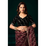 Load image into Gallery viewer, Women's Net Sequence Saree With Unstitched Blouse 5.5Mtr (Maroon)

