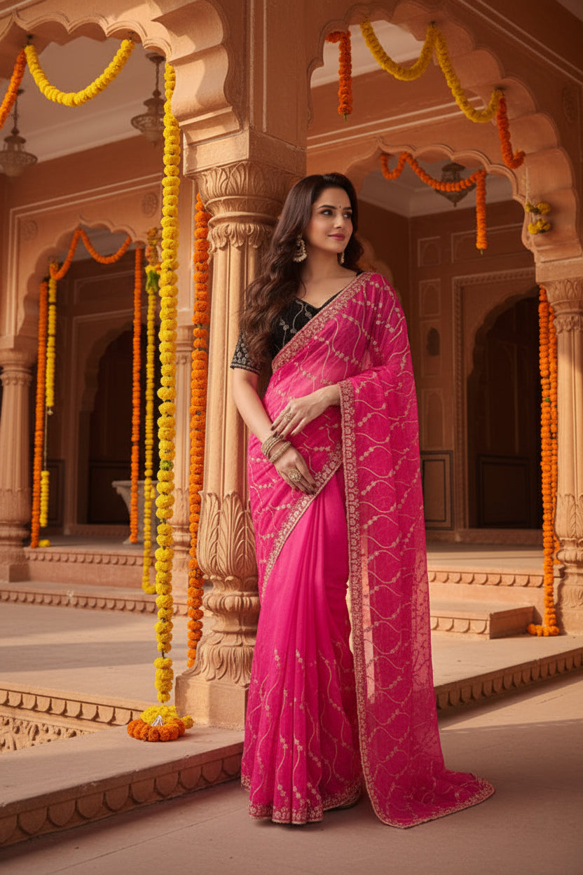 Pid 65947 women s net sequence saree with unstitched blouse 5 5 mtr pink 1 1000x1000