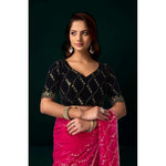 Load image into Gallery viewer, Women's Net Sequence Saree With Unstitched Blouse 5.5Mtr (Pink)
