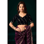 Load image into Gallery viewer, Women's Net Sequence Saree With Unstitched Blouse 5.5Mtr (Purple)
