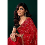 Load image into Gallery viewer, Women's Net Sequence Saree With Unstitched Blouse 5.5Mtr (Red)
