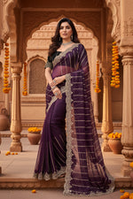 Load image into Gallery viewer, Women's Net Sequence Saree With Unstitched Blouse 5.5Mtr (Wine)
