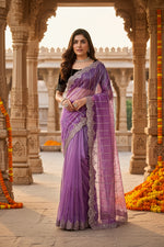 Load image into Gallery viewer, Women's Net Sequence Saree With Unstitched Blouse 5.5Mtr (Lavender)
