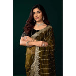Load image into Gallery viewer, Women's Net Sequence Saree With Unstitched Blouse 5.5Mtr (Olive)
