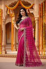 Load image into Gallery viewer, Women's Net Sequence Saree With Unstitched Blouse 5.5Mtr (Pink)
