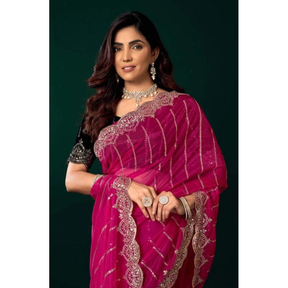 Women's net sequence saree with unstitched blouse 5