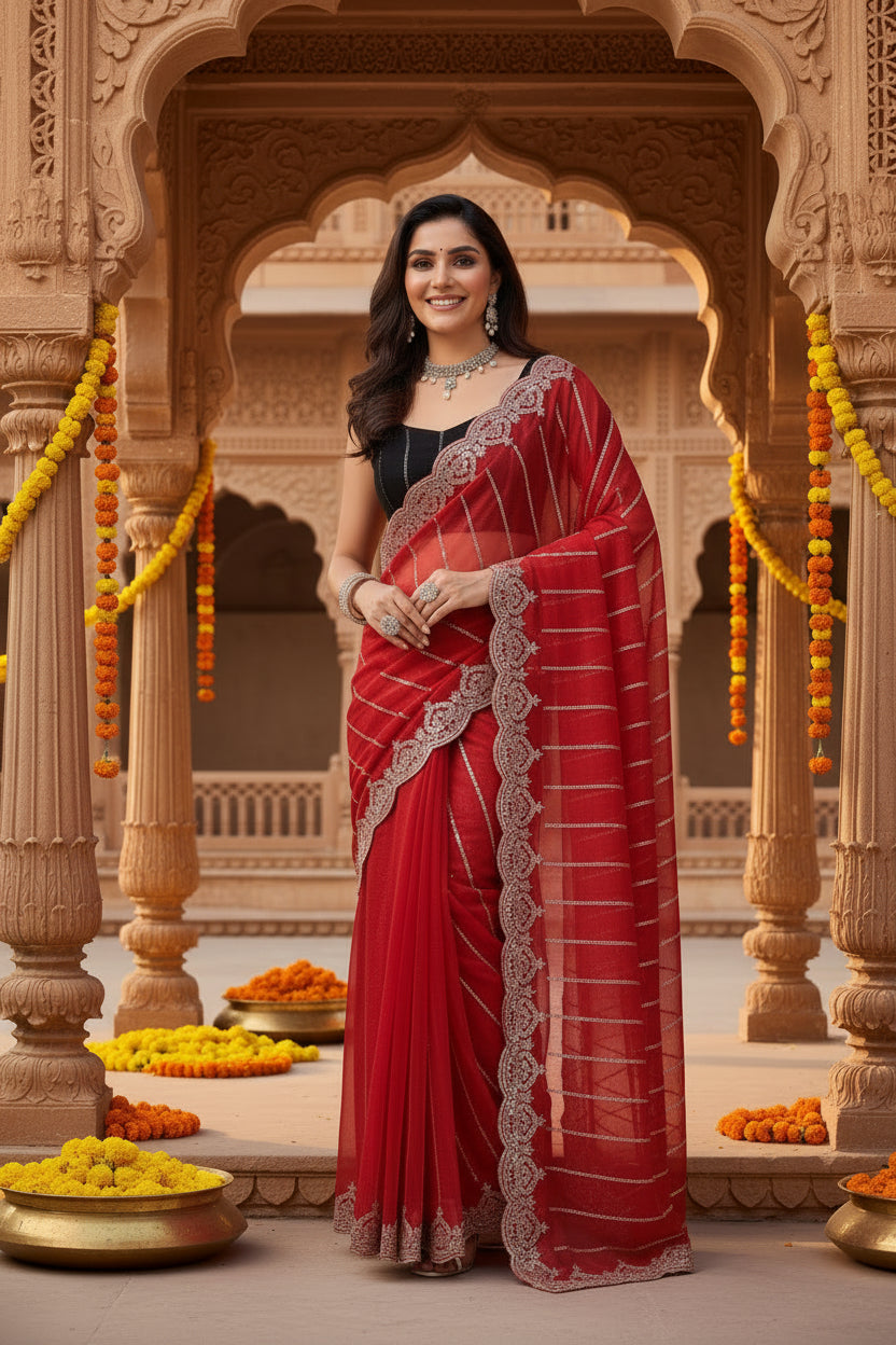 Pid 65958 women s net sequence saree with unstitched blouse 5 5 mtr red 1 1000x1000