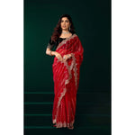Load image into Gallery viewer, Women's Net Sequence Saree With Unstitched Blouse 5.5Mtr (Red)
