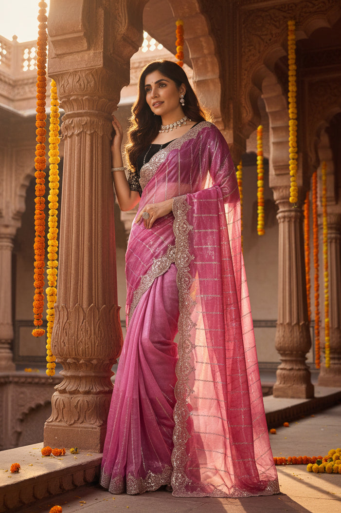 Pid 65959 women s net sequence saree with unstitched blouse 5 5 mtr rose pink 1 1000x1000