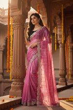 Load image into Gallery viewer, Women's Net Sequence Saree With Unstitched Blouse 5.5Mtr (Pink)
