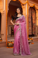 Load image into Gallery viewer, Women's Net Sequence Saree With Unstitched Blouse 5.5Mtr (Pink)
