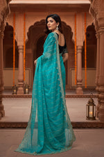 Load image into Gallery viewer, Women's Net Sequence Saree With Unstitched Blouse 5.5Mtr (Turquoise)

