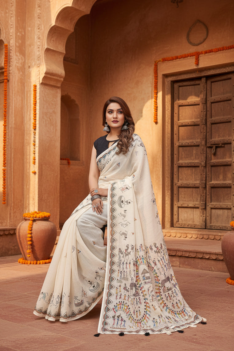 Pid 66176 women s soft linen cotton printed saree with unstitched blouse 5 5 mtr off white 4 1000x1000