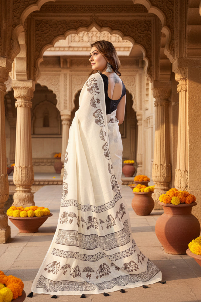 Pid 66178 women s soft linen cotton printed saree with unstitched blouse 5 5 mtr off white 2 1000x1000
