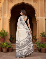 Load image into Gallery viewer, Women's Linen Cotton Printed Saree With Unstitched Blouse 5.5Mtr (Off White)
