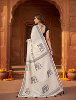 Load image into Gallery viewer, Women's Linen Cotton Printed Saree With Unstitched Blouse 5.5Mtr (Off White)
