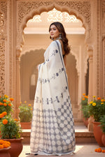 Load image into Gallery viewer, Women's Linen Cotton Printed Saree With Unstitched Blouse 5.5Mtr (Off White)
