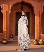 Load image into Gallery viewer, Women's Linen Cotton Printed Saree With Unstitched Blouse 5.5Mtr (Off White)
