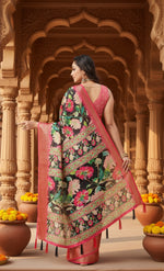 Load image into Gallery viewer, Women's Cotton Silk Floral Printed Saree With Unstitched Blouse 5.5Mtr (Black)
