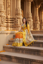 Load image into Gallery viewer, Women's Cotton Blend Floral Printed Saree With Unstitched Blouse 5.5Mtr (Lemon Yellow)
